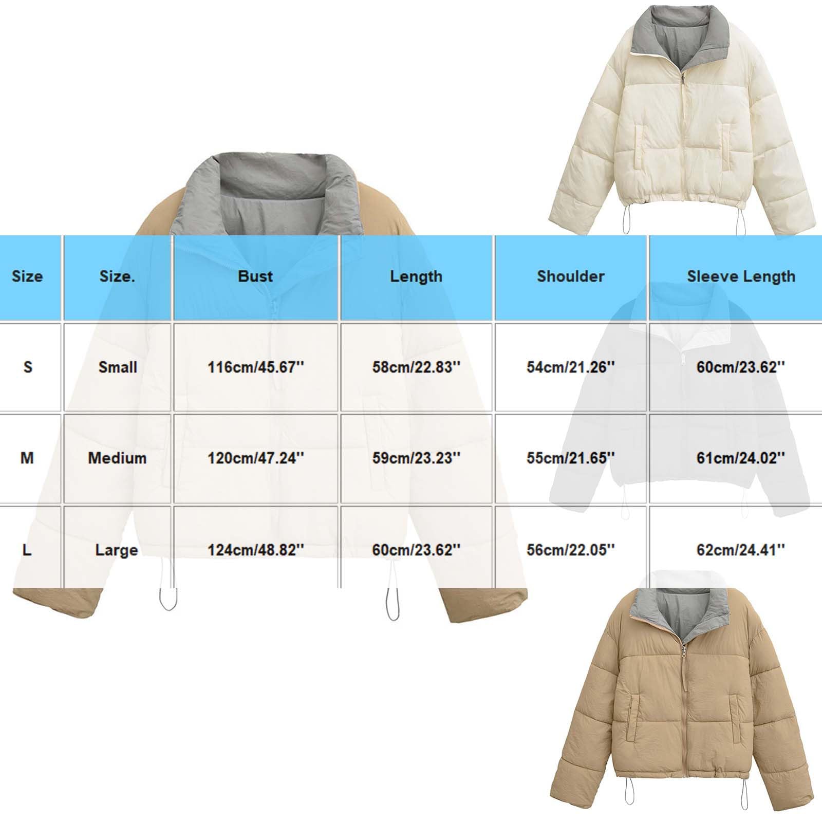 Vestes matelassées courtes pour femme – Manteaux matelassés et réversibles – Manteau d'hiver chaud en duvet – Manteau à capuche avec col montant et fermeture éclair – Manteau léger et décontracté