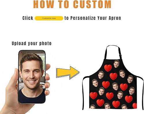 Miniatura 2 de Delantal personalizado, delantal con foto personalizada para hombres y mujeres, con 2 bolsillos, regalo personalizado de cumpleaños o Navidad