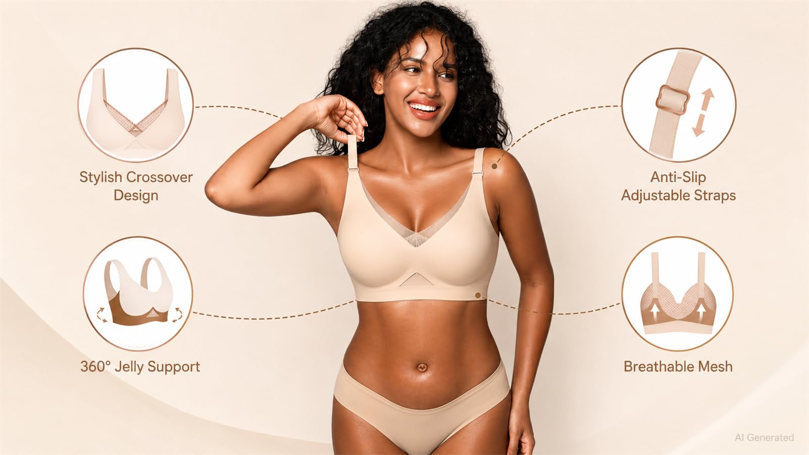 Reggiseno da donna senza fili, senza cuciture, push-up, con rete a V | Coppe modellate sottili, spalline regolabili, chiusura posteriore a tre file, abbigliamento quotidiano