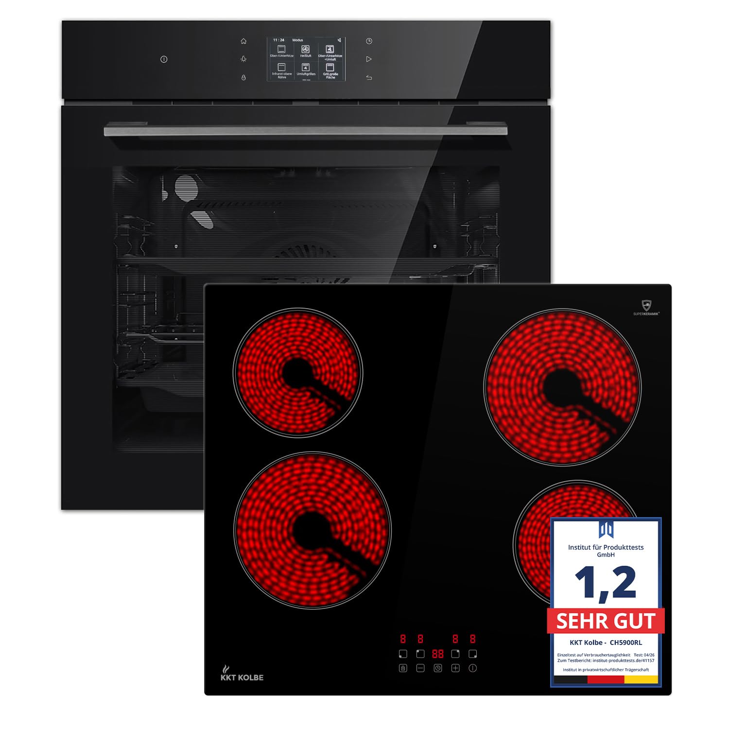 KKT KOLBE Autarkes Herdset 60cm Einbaubackofen EB8017TFT Kochfeld CH5900RL Katalyse Pizzafunktion Umluft Heißluft