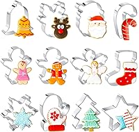 QtoiKce 12-Piece Stainless Steel Christmas Cookie Cutters Set - Gingerbread Man, Tree, Snowflake, Santa, Reindeer & More