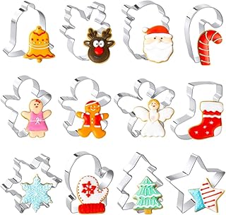 Christmas Cookie Cutters Set, 12 Pieces Stainless Steel Metal Christmas ...