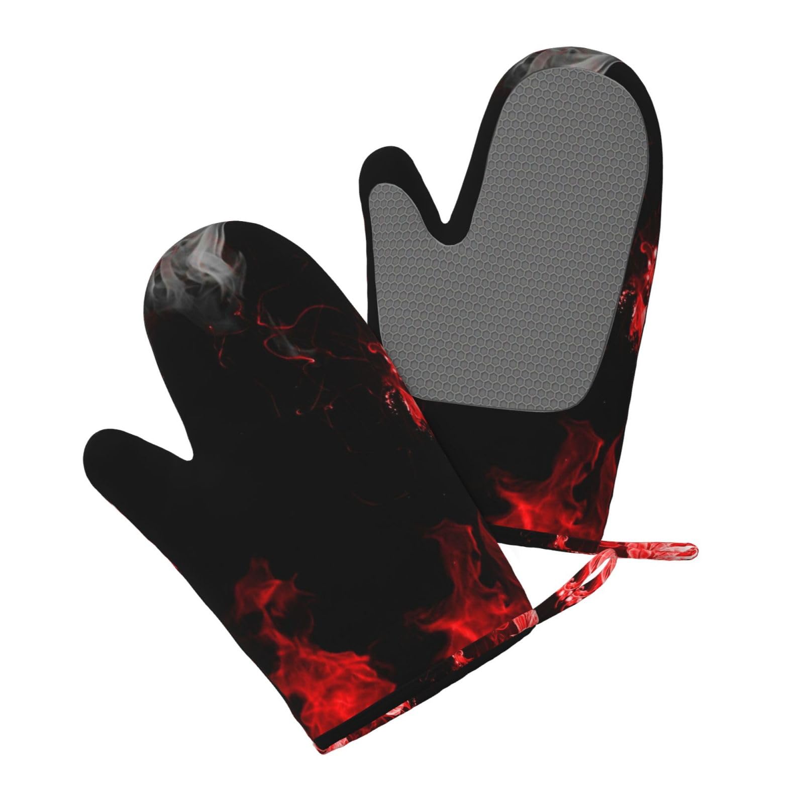 Gants de cuisine en silicone résistants à la chaleur Motif abstrait Rouge/noir/blanc