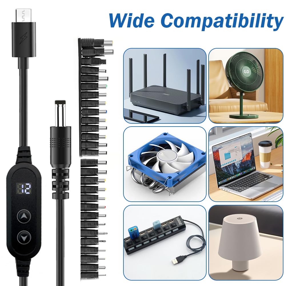 Kabel adaptera PD do DC, 5 V, 9 V, 12 V, 15 V, 20 V, regulowane napięcie, adapter kabla wtykowego typu C z włącznikiem/wyłącznikiem, kabel zasilający z 28 głowicami konwertera DC do routera/laptopa