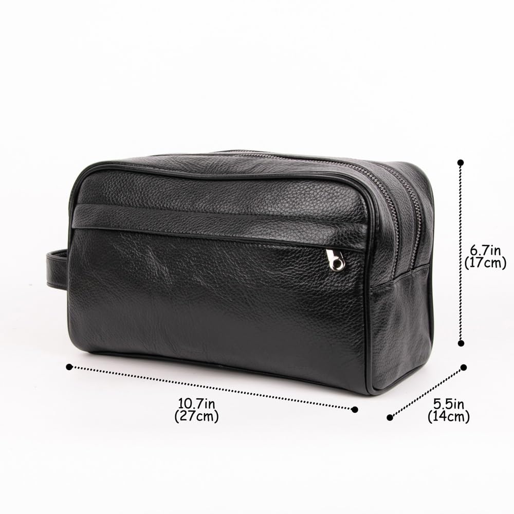 Kulturbeutel, Leder, wasserdicht, Reise-Kulturbeutel, Organizer, perfekt für Rasur, Pflege, Dopp Kit und Haushalt, Geschäft, Urlaub, Kosmetiktasche mit tragbarem Griff