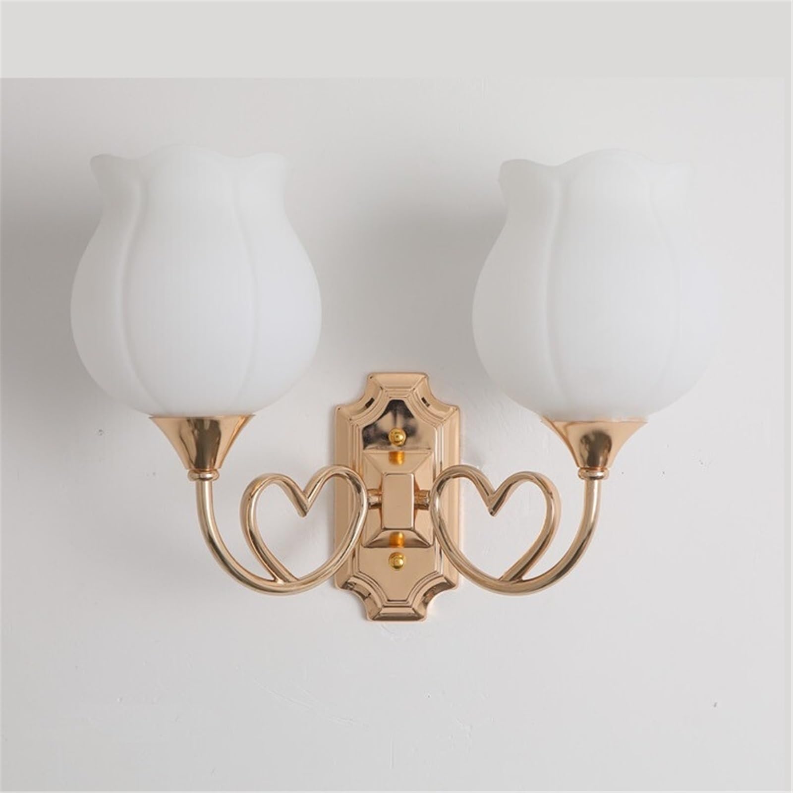 Applique Parete Lampada da parete in ferro Tulip in vetro a testa singola e doppia Illuminazione Interni | Lampada da parete Vanity con decorazioni for interni in vetro floreale con struttura in metallo dorato(M)