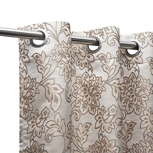 Image of Wakefit Curtains 5 feet Long Set of 2, Window Curtains, Window Curtains 5 feet, Jacquard Curtains, Polyester Curtains (Squash - Floral Light Brown)