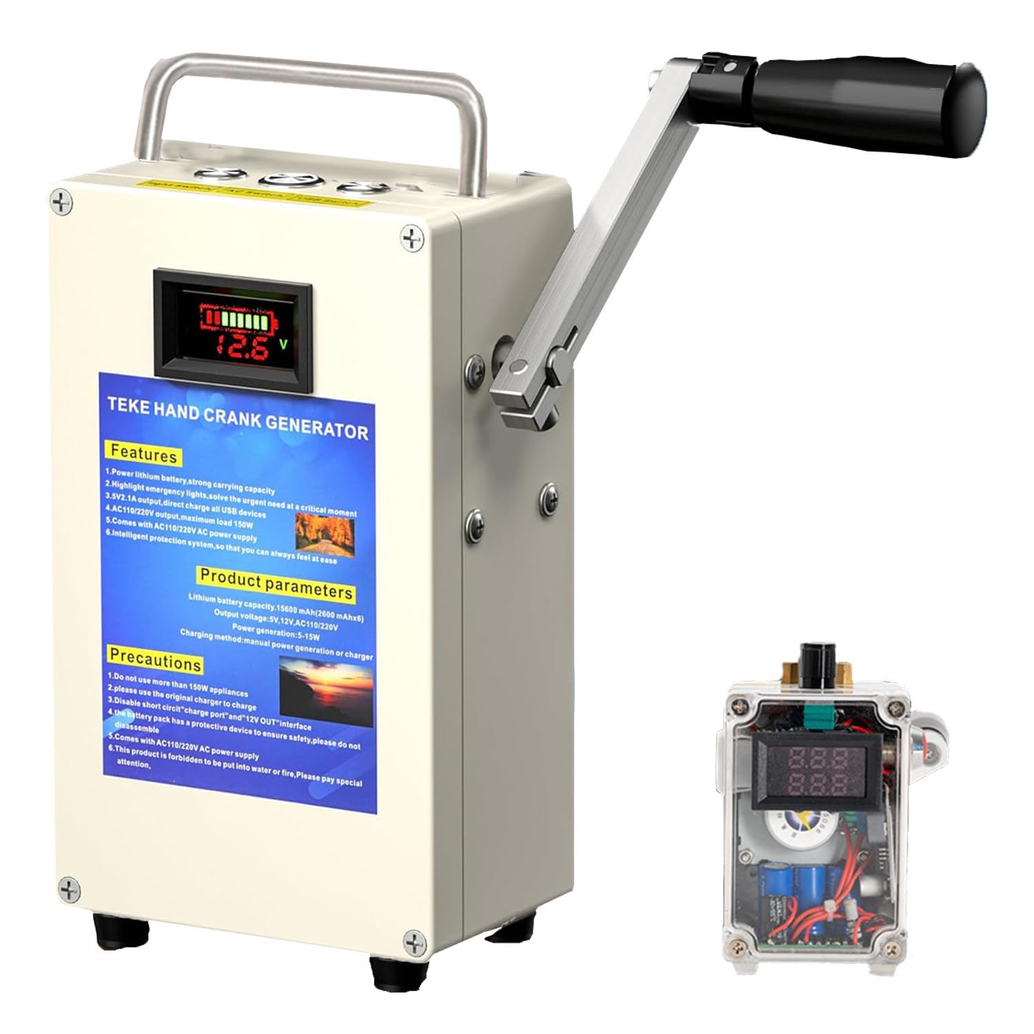 Estación de energía de Respaldo para emergencias, generador Manual Recargable por manivela con Toma de CA y Puertos USB duales, para Suministro de energía en Exteriores. 27AH/200W-110v
