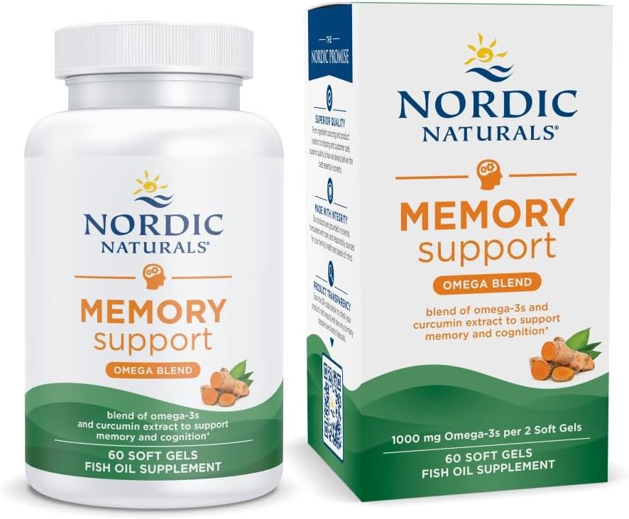 Nordic Naturals Omega Memory With Curcumin | 1000 Mg Omega 3 Fish Oil + 400 Mg Optimized Curcumin | For Memory & Cognition - Contains Phosphatidylcholine & Huperzine A | 60 Lemon Fish Oil Softgels