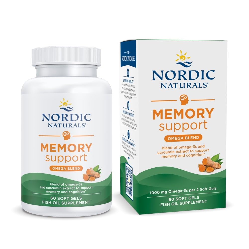 Nordic Naturals Omega Memory with Curcumin, Lemon - 60 Soft Gels - 1000 mg Omega-3 + 400 mg Optimized Curcumin - Memory, Cognition - Contains Phosphatidylcholine & Huperzine A - Non-GMO - 30 Servings