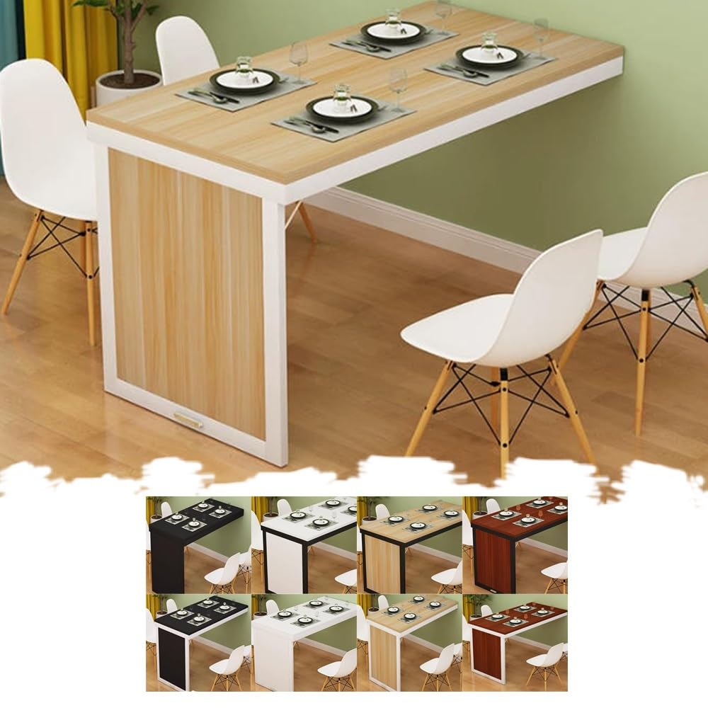 KLGFBDC Wall-Mounted Folding Table for Home Office & Kitchen Drop Leaf Design Space-Saving Walnut Finish Compact 120x40cm (47.2x15.7in) Folding Desk for Small Spaces