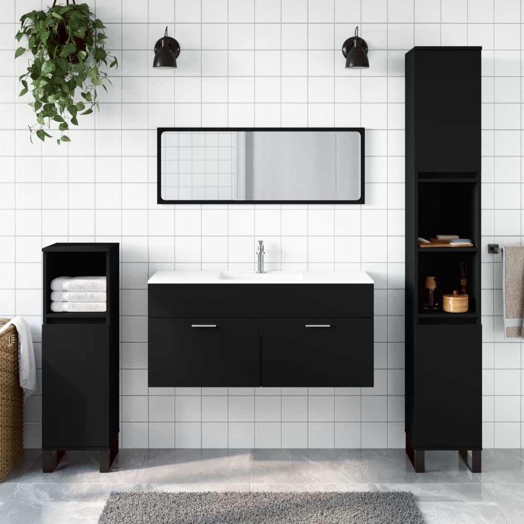 Muebles de baño de madera negra: renueva tu aseo con un espejo organizador moderno