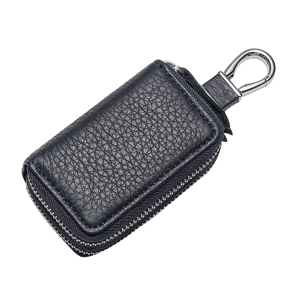 Bustlwor2 Lot De 2 Étuis Porte-Clés En Cuir PU - Pochette Élégante Pour Clés De Voiture & Maison - Noir & Bleu Foncé