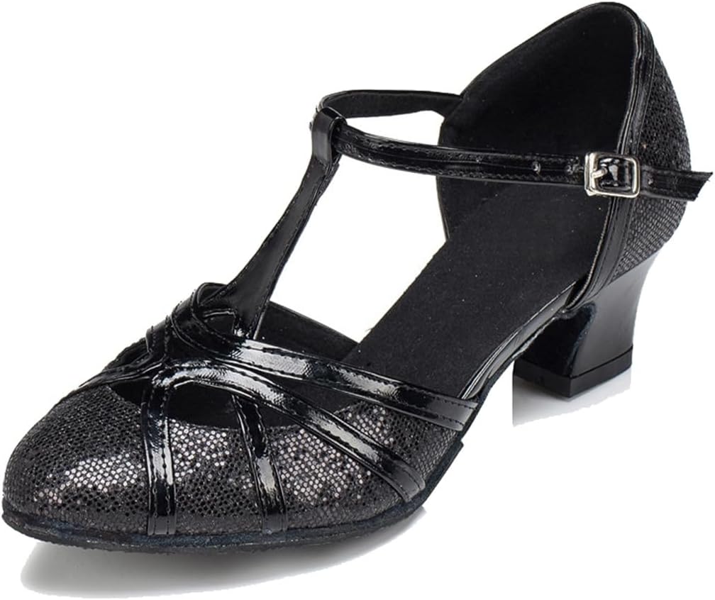 TDA Women's T-Strap Glitter Synthetic Salsa Tango Ballroom Latin Party Dance Shoes
