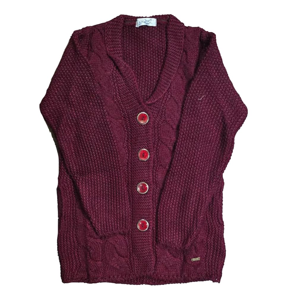 Women Woollen Knitted Cote Style Pullover Cardigan with 2 Side Pockets -Cherry-picture-11
