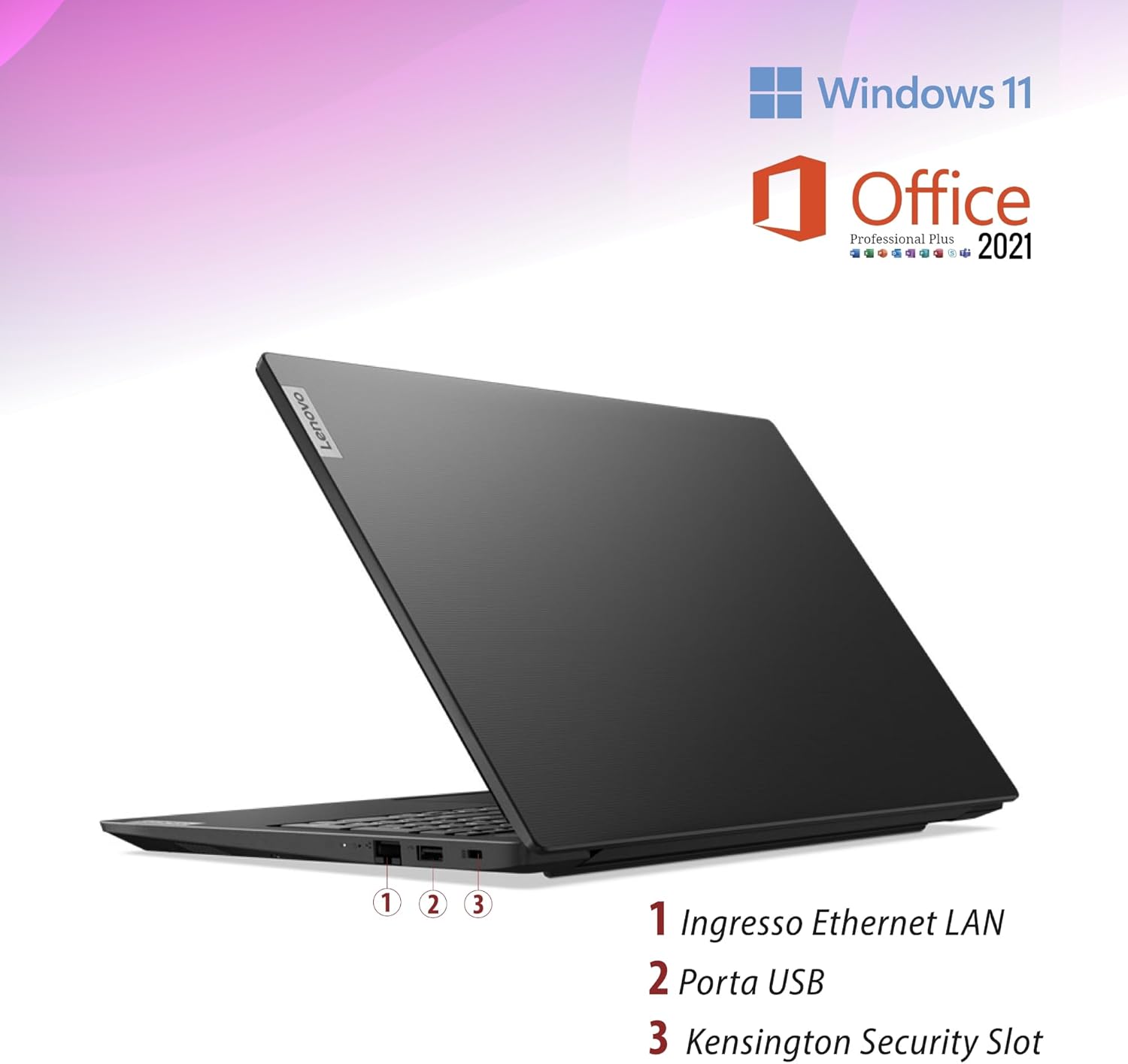 Lenovo, pc portatile notebook, Amd Ryzen 3 7Th, RAM 8Gb, SSD 256Gb, Display 15.6 FHD, Web cam, 3 usb, Wi-fi, hdmi, Win11 Pro, SUite Office Pro, preconfigurato e pronto alluso + mouse wireless