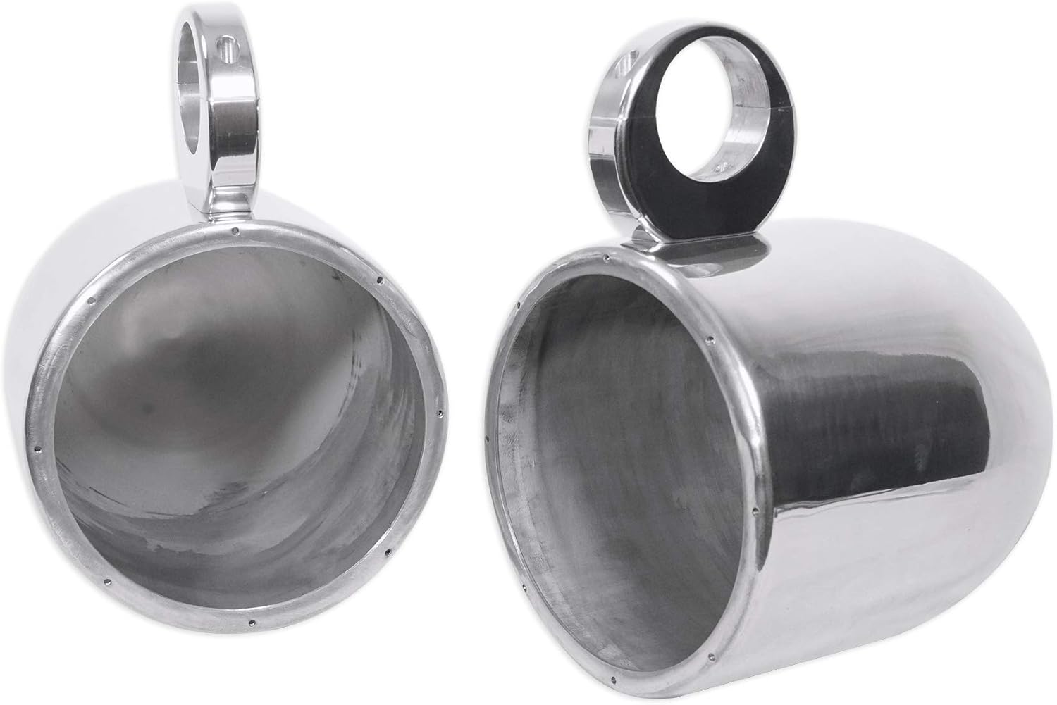 Rockville Pair MAC80S 7.7" Polished Silver Aluminum Wakeboard Tower Speaker Enclosures, Waterproof, Marinized, Universal Fit, High-Efficiency Airspace, for Marine Audio Enthusiasts