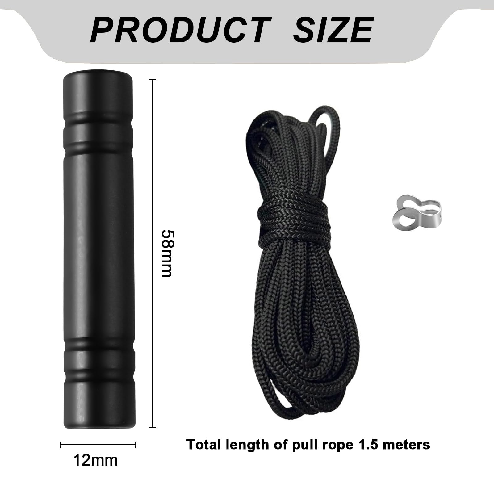 TXErfolg Bathroom Light Pull Cord 5.8 * 1.2cm Pull Cord Handle with 150cm Light Pull Cord Extension Black Cylindrical Pull Cord Light String Handle Connector for Toilet Ceiling Lights Fan Switch - Image 2