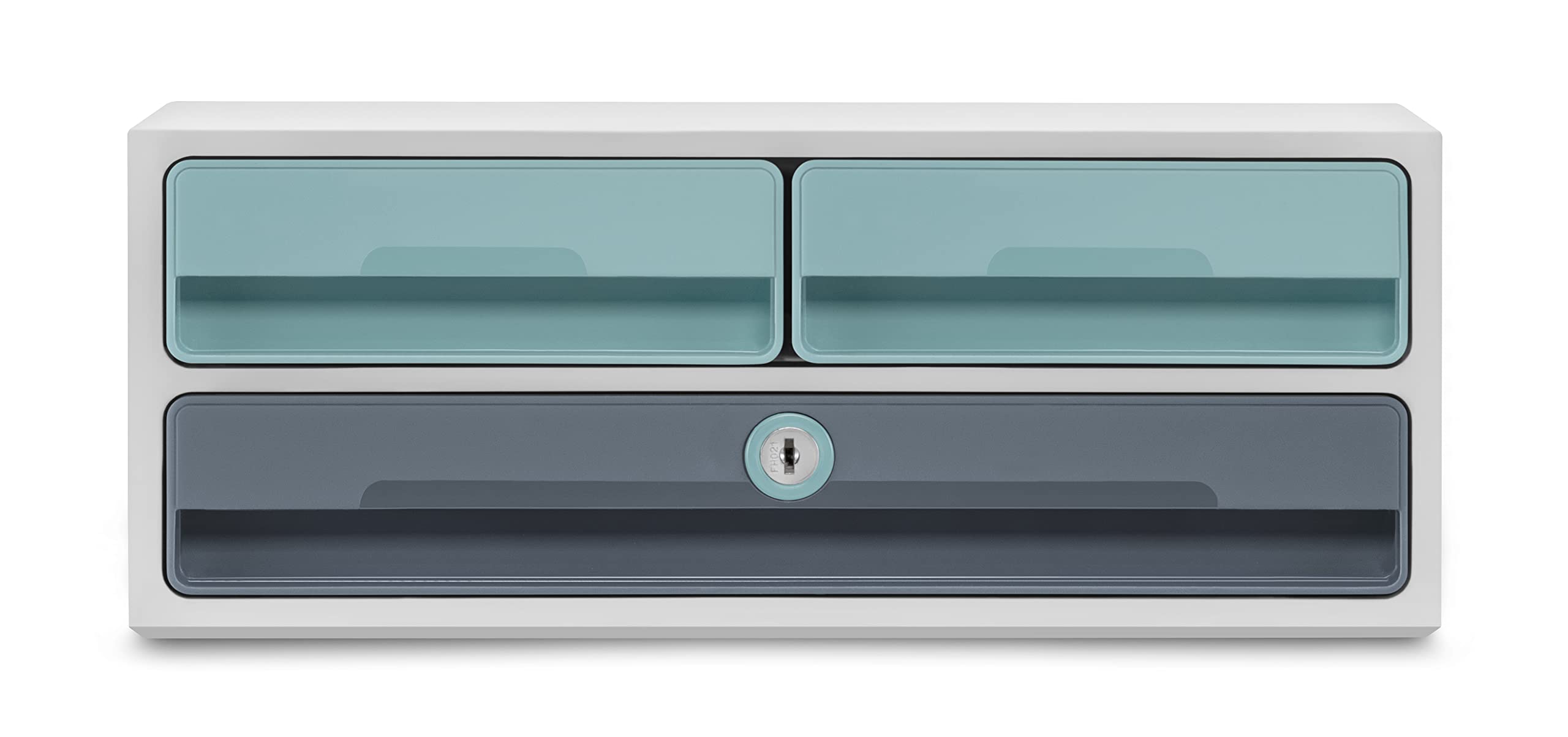Cep Supporto per schermo PC computer Modulo di archiviazione 3 Cassetti con blocco di blocco MoovUp Secure Riviera Verde Acqua Grigio