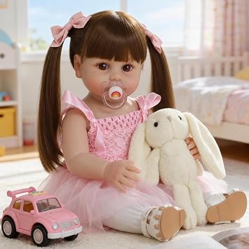 SCOM Lifelike Reborn Dolls Girl -20 Inch Realistic Baby Doll Newborn Baby Dolls, Lifelike Baby Doll with Long Hair, Silicone Toddler Clothes Gift Set for Age 3+