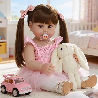 SCOM Lifelike Reborn Dolls Girl -20 Inch Realistic Baby Doll Newborn Baby Dolls, Lifelike Baby Doll with Long Hair, Silicone Toddler Clothes Gift Set for Age 3+