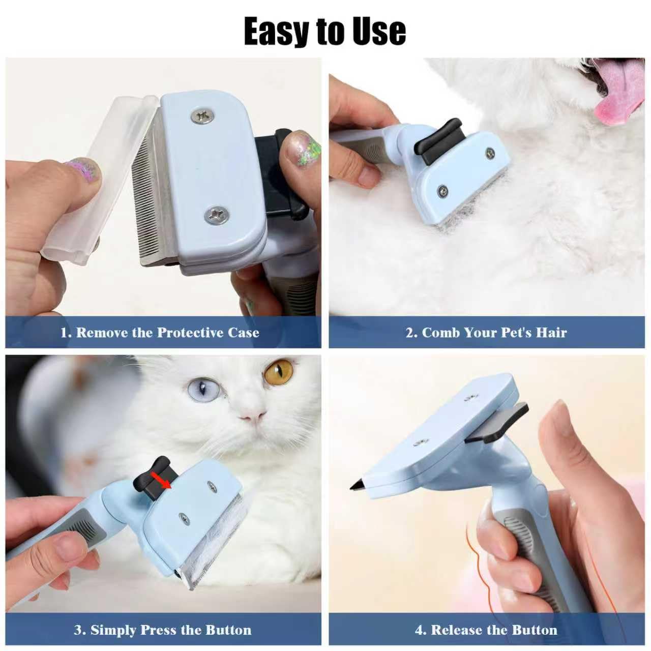 Brosse pour Chat, Brosse Chien, Brosses Chien Poil Court, Brosses Chat Poil Long, Nettoyage en un Clic, Adapté pour Chats Cheveux Courts et Longs, Bleu