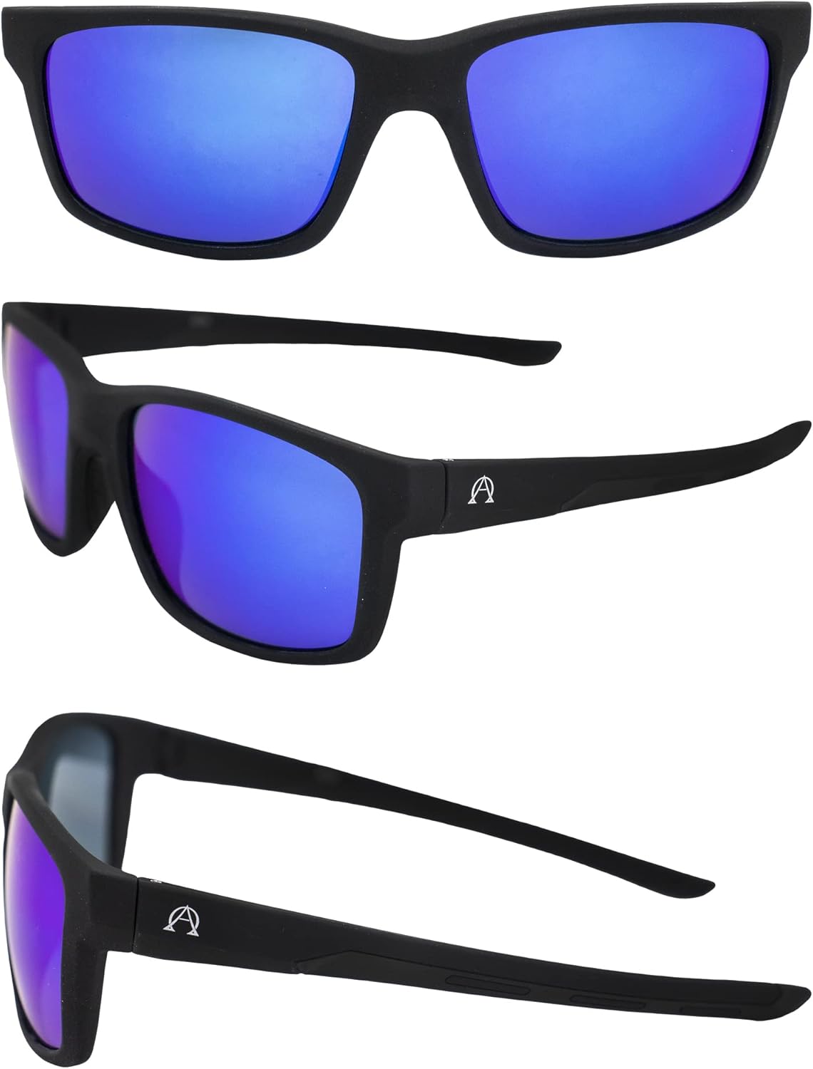 Alpha Omega AO4 Wraparound Sports Motorcycle Sunglasses Riding Glasses for Men or Women 2 Pair Black Frame w/Blue & Red Mirror Lenses