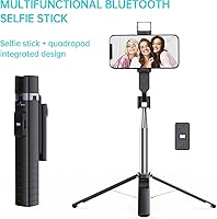 Vista 8 de Ambertronix Trípode para selfie stick de 40 pulgadas, luz integrada, control remoto inalámbrico Bluetooth, extensible, acero inoxidable, 3 modos