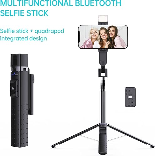 Miniatura 8 de Ambertronix Trípode para selfie stick de 40 pulgadas, luz integrada, control remoto inalámbrico Bluetooth, extensible, acero inoxidable, 3 modos de
