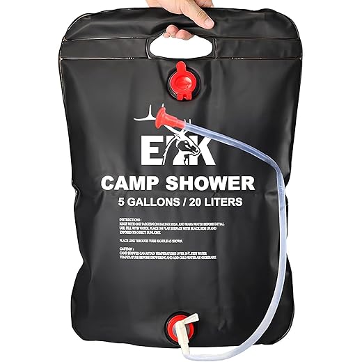 ELK Solar Heated Portable Shower Bag with Removable Hose and On/Off Switch for Outdoor Camping, Hiking and Traveling (5 Gallons / 20 Liters)