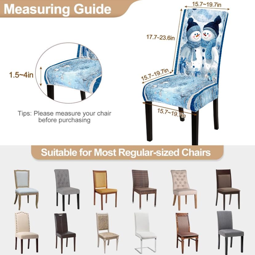 Image of Snowman Couple Dining Chair Covers Set of 4, Winter Slipcovers