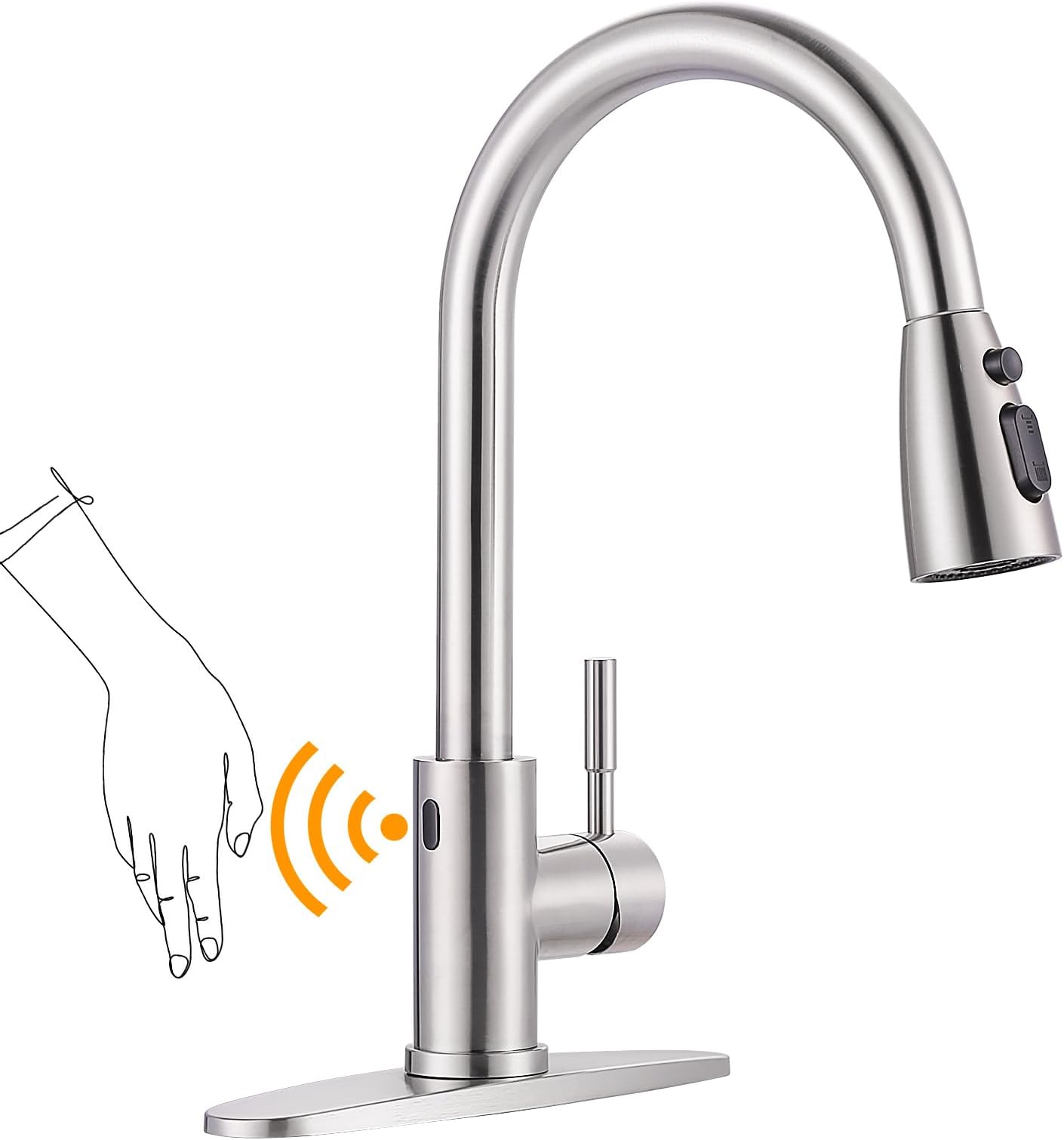 Touchless Kitchen Faucet Stainless Steel: WOWOW Smart Motion Sensor Kitchen Sink Faucet with Sprayer, Stainless Steel Kitchen Faucet for Sink 1 or 3 Hole Brushed Nickel Single Handle Kitchen Tap