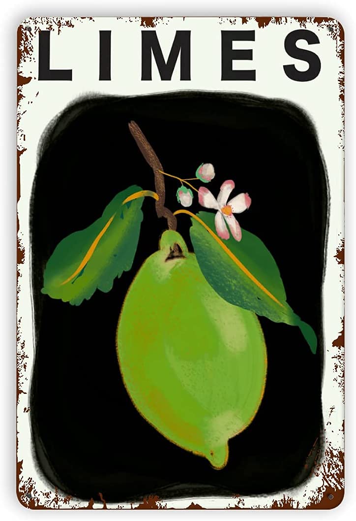 rayprint Limes Metal Tin Signs Lime Fruits Aluminum Posters Plaque Decoration Home Kitchen Farmers Market Farm Wall Decor 12x16inches