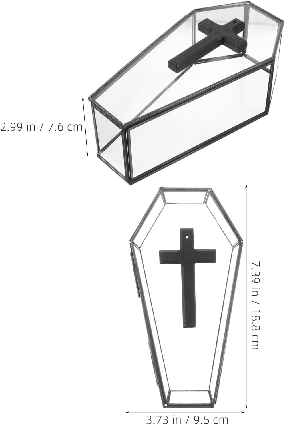 Cabilock Black Glass Coffin Jewelry Box with Lid, Gothic Novelty Jewelry Display Case for Necklace and Bracelet Storage, Vintage Coffin-shaped Organizer for Home and Halloween Decor image 2
