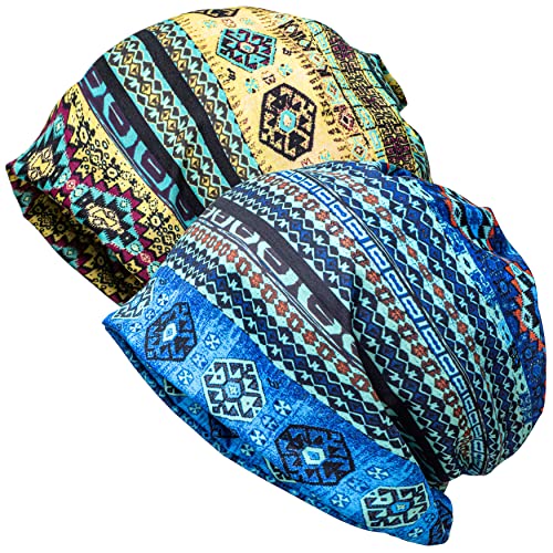 Jemis Skullies Beanies Thin Bonnet Cap Autumn Casual Beanies Hat (2 Pack Navy & Dark Yellow)