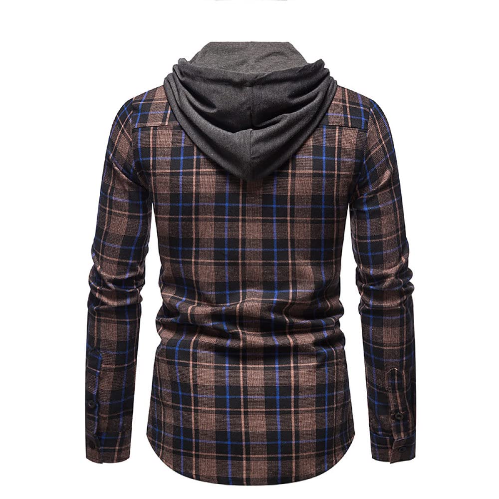 HGJH Herren Hemd Langarm, Herren Langarm Flanellhemd Thermohemd Schottenkaro Braun Kapuzenhemd Herren Holzfäller Bequem Karierte Hemdjacke Lässiges Arbeitshemd Für Herren Jungen