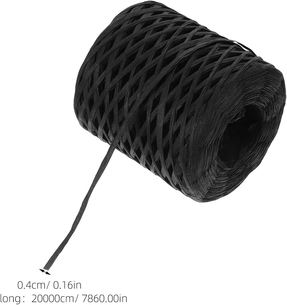 Natural Raffia Paper Ribbon 200m Black Roll for DIY Crafting, Wrapping, Crochet and Festival Party Decoration