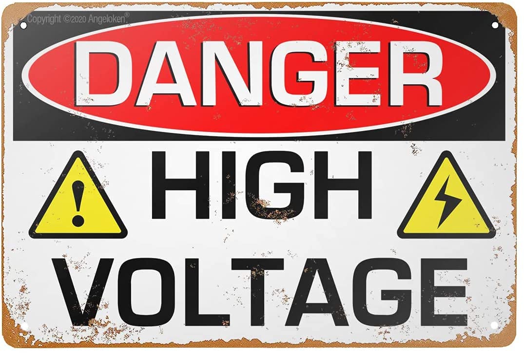 Tin Sign -Danger HIGH Voltage- Vintage Style Bar Pub Garage Hotel Diner Cafe Home Iron Mesh Fence Farm Supermarket Mall Forest Garden Door Wall Decor Art 8x12 Inch