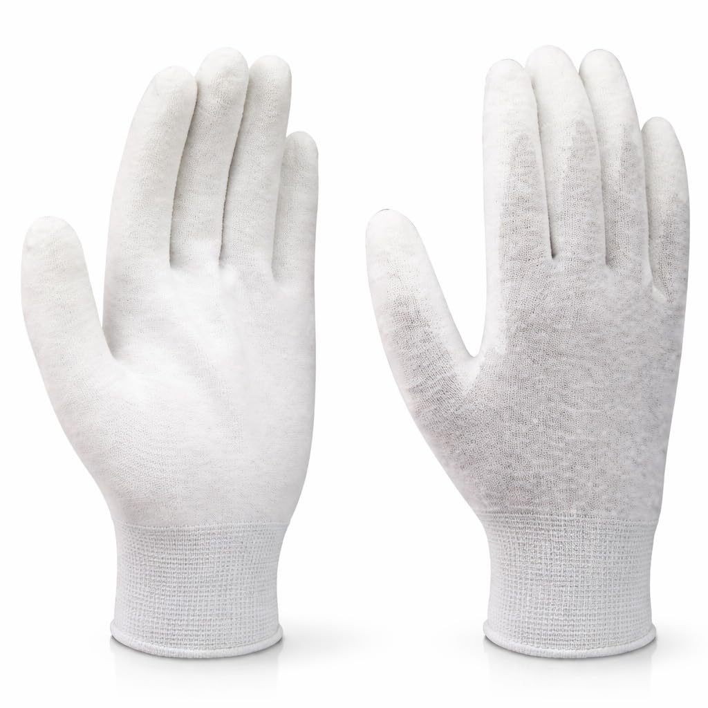 SCHOFIC ESD Safe Antistatic Carbon Fiber ESD Anti-Static Gloves Nylon PU PALM Coated Non-Slip Wearable Gloves Safety Working Hand Gloves (Large, 1)