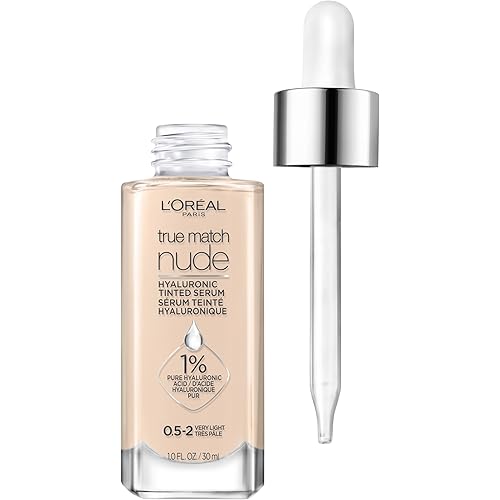 L'Oreal Paris True Match Nude Hyaluronic Tinted Serum Foundation with 1% Hyaluronic acid, Very Light 0.5-2, 1 fl. oz.