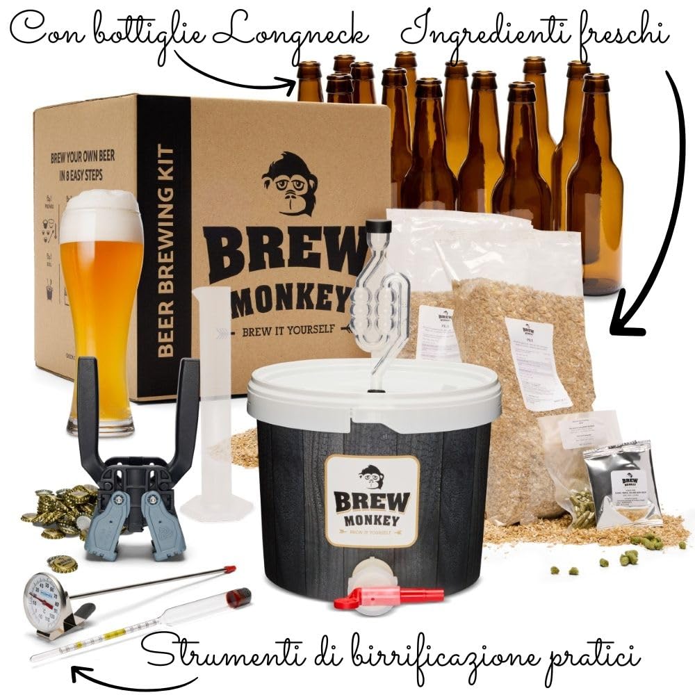 Brew Monkey® Kit Per Fare La Birra Weizen | Kit Luxe 5 L | 5,7% VOL. | Kit Per La Produzione Di Birra A Casa | Idee Regalo Uomo | Kit Birra | Regali Uomo Originali | Regalo Uomo Natale