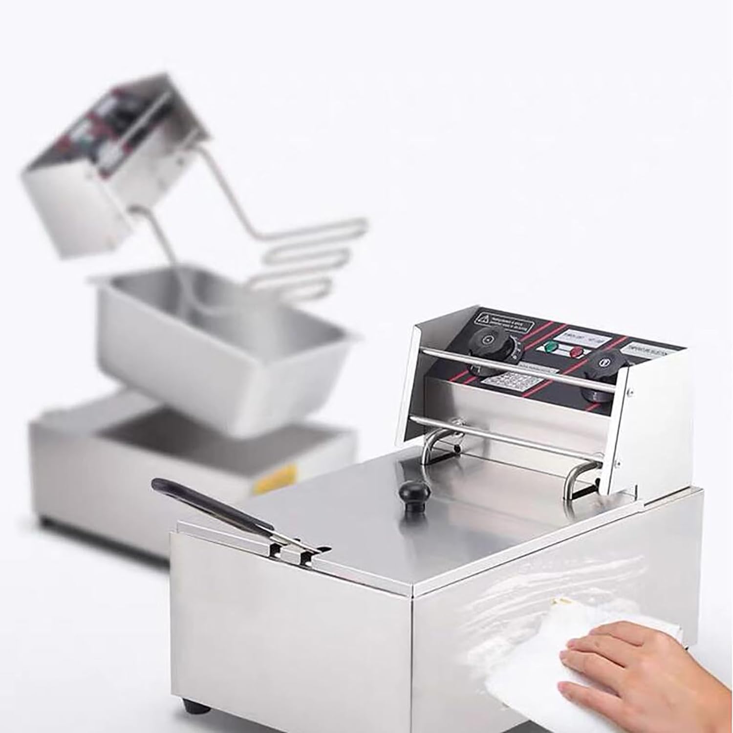 Friggitrice commerciale, friggitrice elettrica da banco per uso commerciale e domestico, friggitrice elettrica in acciaio inox spesso con cestelli e coperchi per cucina domestica e ristorante, frigg