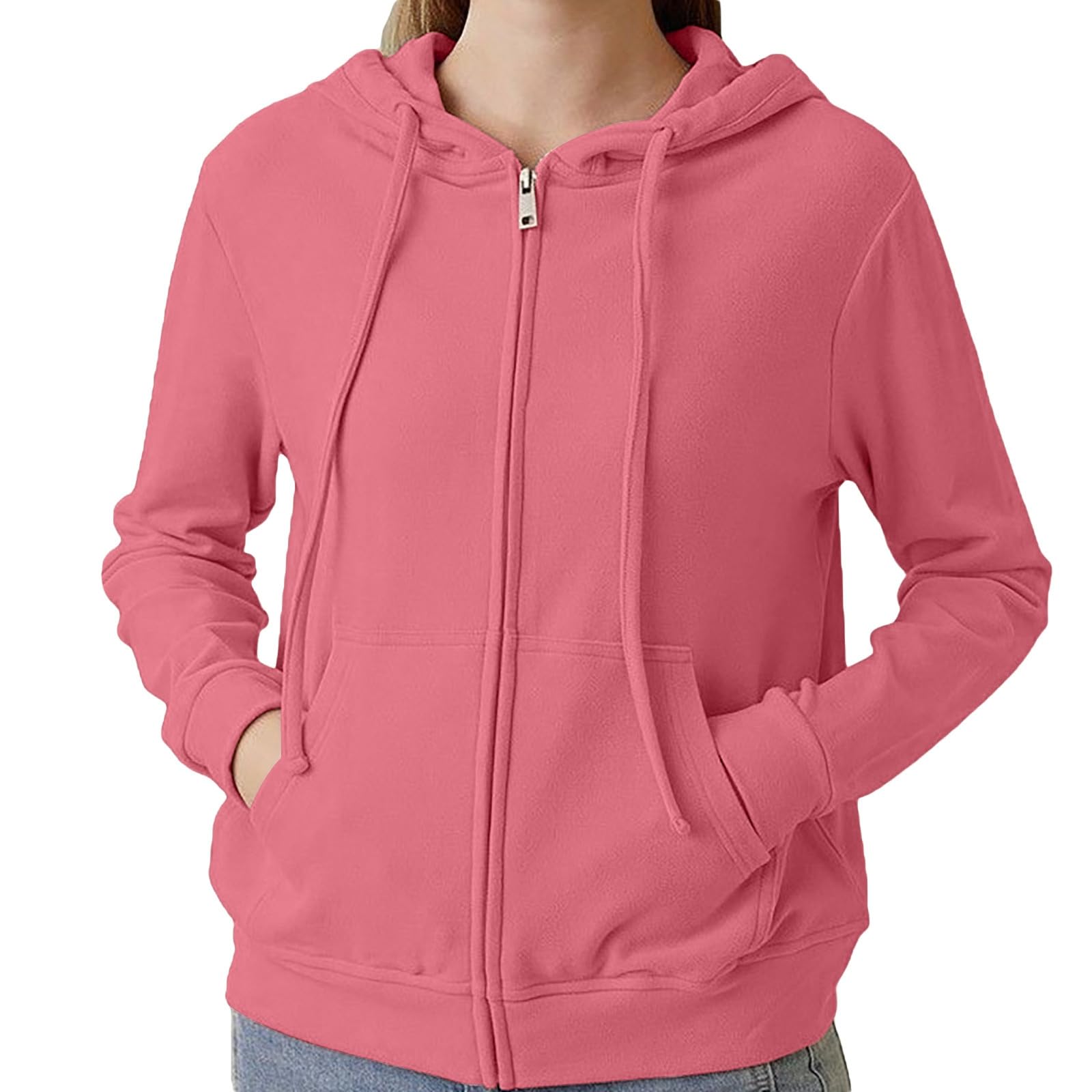Generisch Felpa con cappuccio e cerniera, casual, a maniche lunghe, leggera, comoda e morbida, taglie forti, da donna, taglia L
