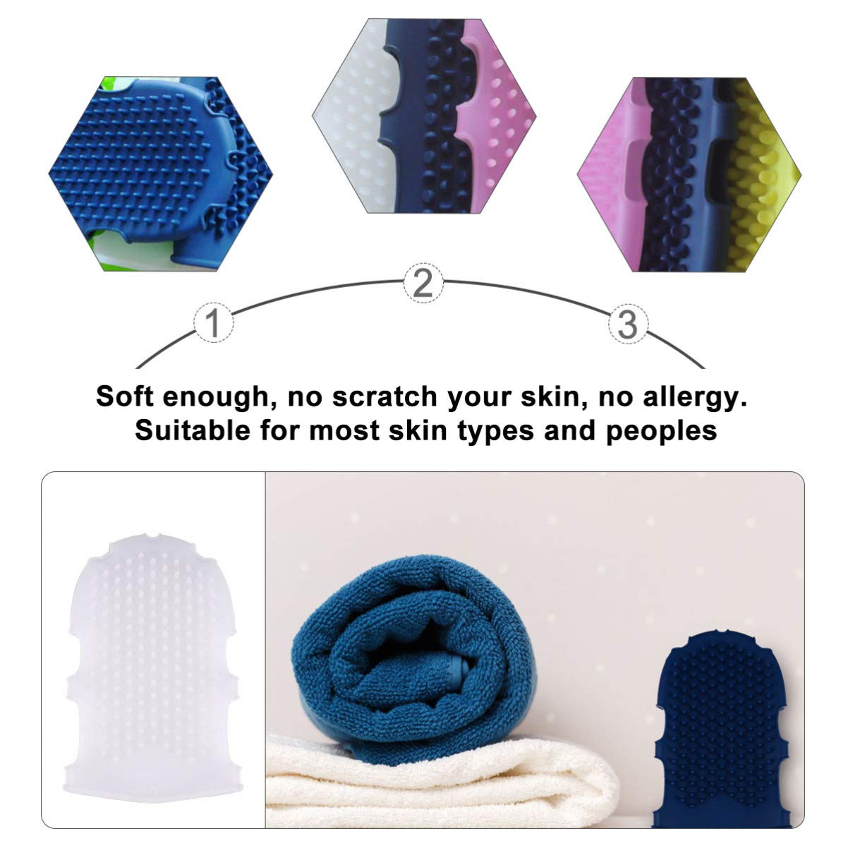 COHEALI 2 guantes de silicona para baño, cepillos de masaje, guantes de baño, cepillos de masaje de silicona para hombres y mujeres (color al azar)