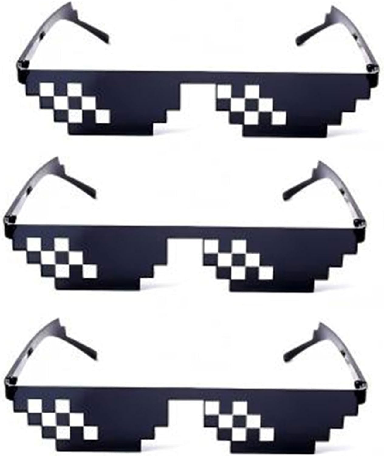 Thug Life Glasses for Men Women,Pixel Mosaic Sunglasses for Photo Props,Bachelor Party,Halloween Party Accessories 3 Pack