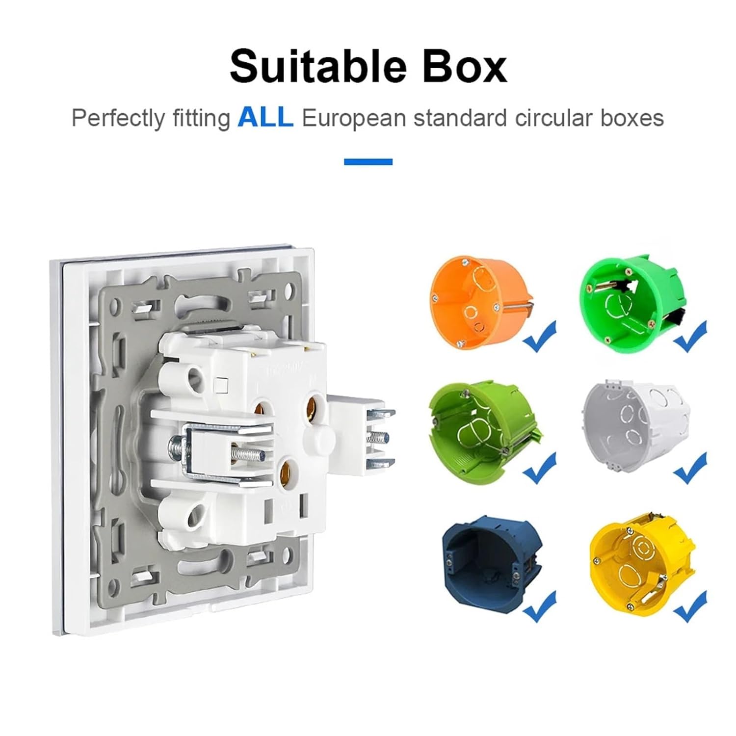 Tempered Glass Wall Socket-White/Black/Gray/Gold,16A 250V 1-Gang,2-Gang (82x82/122x82mm) Available,Ideal for Home Office(122White Double)