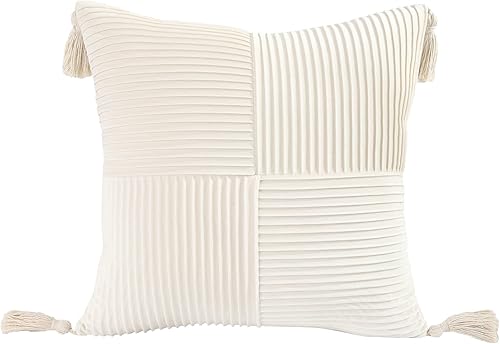 Miniatura 9 de Holibeat Fundas de almohada decorativas con borlas de 18 x 18 pulgadas con barras rectas para sofá cama, terciopelo suave arrugado, decoración del