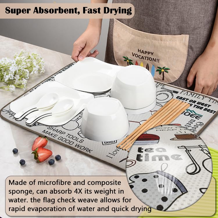 Gris Tapis Égouttoir Vaisselle, Tapis De Séchage Vaisselle Super Absorbant, Tapis Évier Cuisine En Nanofibres à Séchage Rapide, Tapis De Séchage Lavable En Machine Pour Cuisine 40 X 30cm