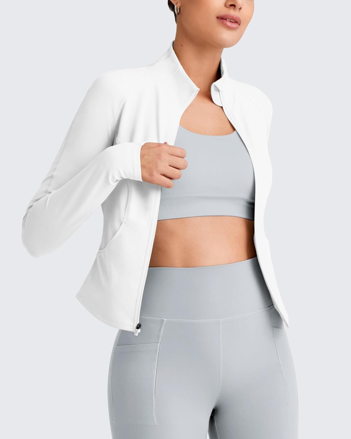 G4Free Workout Jackets for Woman BareFeel Cropped Zip Up Athletic Running Jacket Slim Fit Yoga Tops with Thumb Holes - Image 3