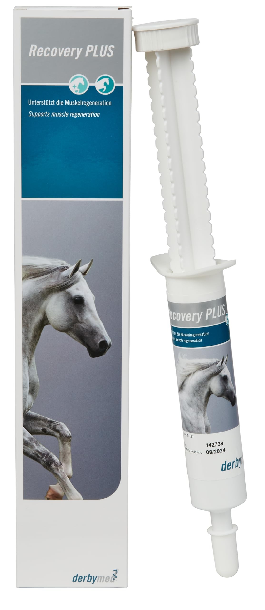 derbymed Recovery Plus Inyector | 50 ml | Complemento alimenticio para caballos | Contiene oligoelementos, vitaminas y aminoácidos para apoyar diversos procesos metabólicos